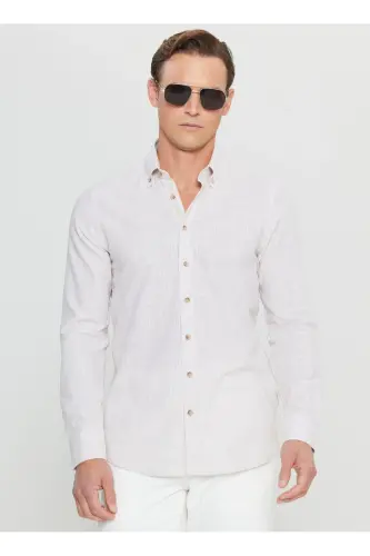 Altinyulduz Classics Slim Fit Tugmali Yoqa Bej Erkak Ko'ylak ACE020252168_BEJ - 4
