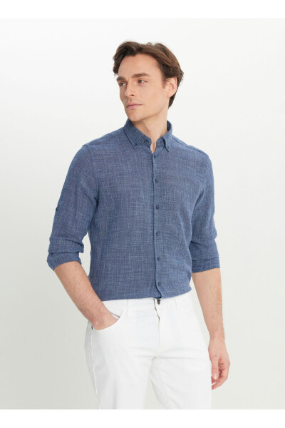 Altinyulduz Classics Slim Fit Tugmali Yoqa Lacivert Erkak Ko'ylak ACE020252165_LAC - 1