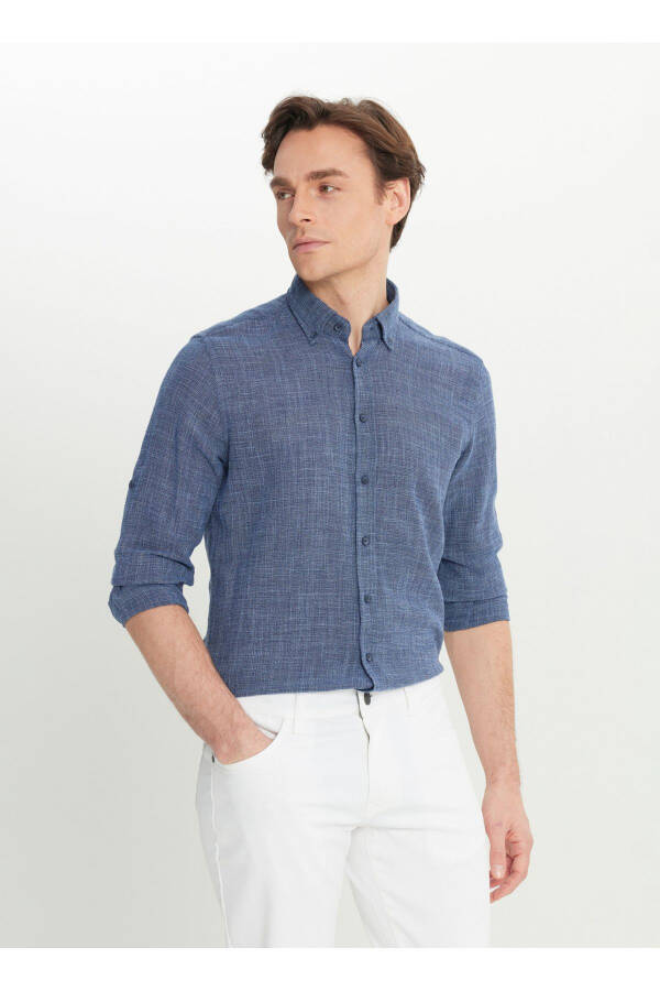 Altinyulduz Classics Slim Fit Tugmali Yoqa Lacivert Erkak Ko'ylak ACE020252165_LAC - 1