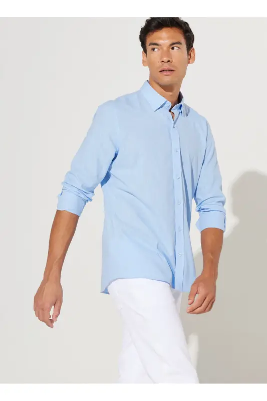 Altinyulduz Classics Slim Fit Tugmali Yoqa Moviy Er - 2