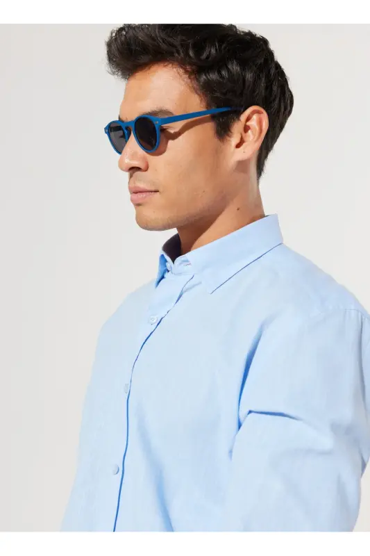 Altinyulduz Classics Slim Fit Tugmali Yoqa Moviy Er - 4