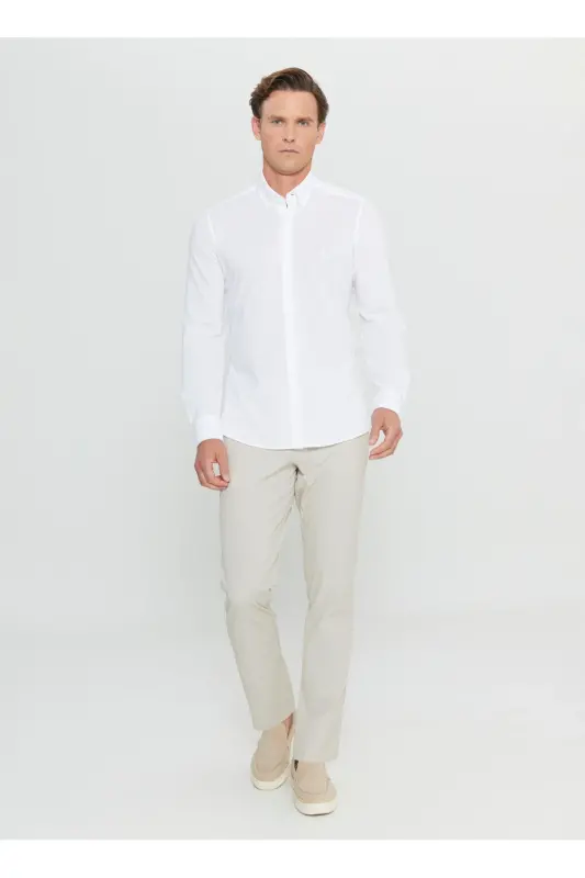 Altinyulduz Classics Slim Fit Tugmali Yoqa Oq Erkak Ko'ylak ACE020252157_BYZ - 2