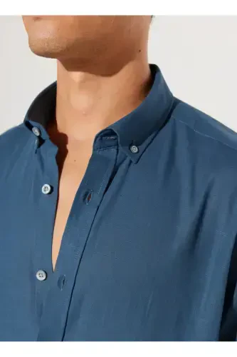 Altinyulduz Classics Slim Fit Tugmali Yaka Petrol Erkak Ko'ylak 4A2021200056 - 6