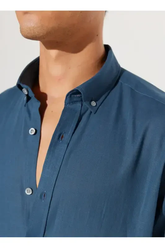 Altinyulduz Classics Slim Fit Tugmali Yaka Petrol Erkak Ko'ylak 4A2021200056 - 6