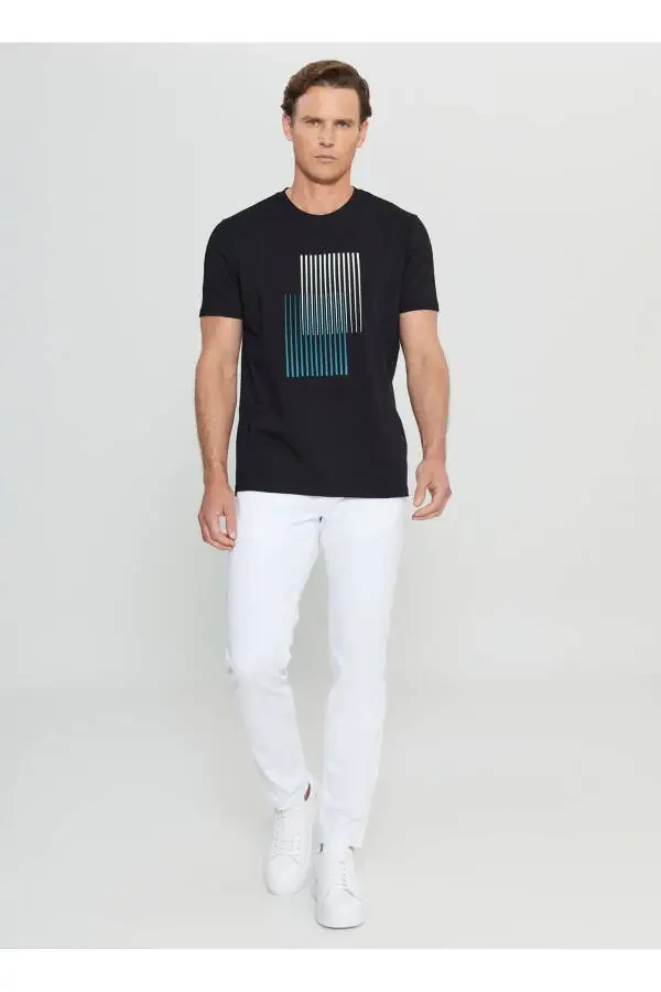 Altinyulduz Classics Velosiped Yoqali Bosmali Qora Erkaklar Futbolkasi ACE091252410_SYH - 2