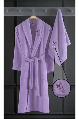 Alya Embroidered Cotton 2-Piece Bathrobe Set, Lilac - 1