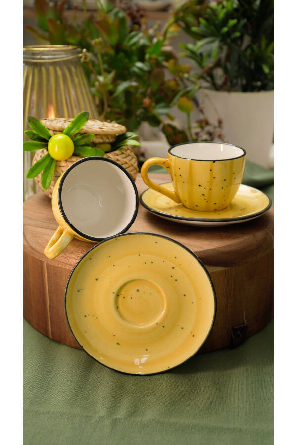 Alya Hand-Decorated 4-Piece 2-Person Porcelain Coffee Cup Set Yellow - 9