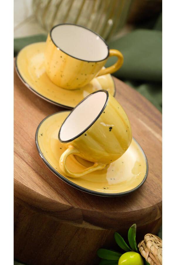 Alya Hand-Decorated 4-Piece 2-Person Porcelain Coffee Cup Set Yellow - 10