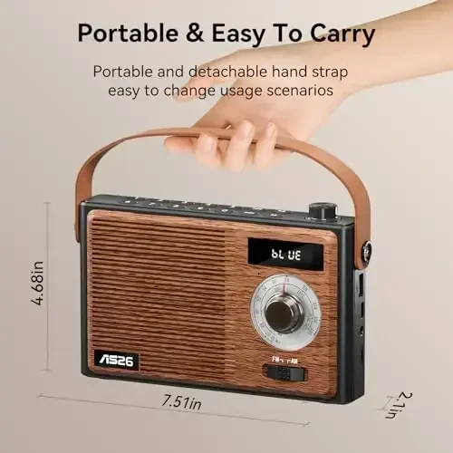 AM FM Radio Portable Retro Bluetooth Speaker Support USB/TF/AUX Player, Vintage Wireless Radio with Digital Display , Retro Radios Battery Powered or Plug in Wall for Home Office Outdoor, Gift - 6