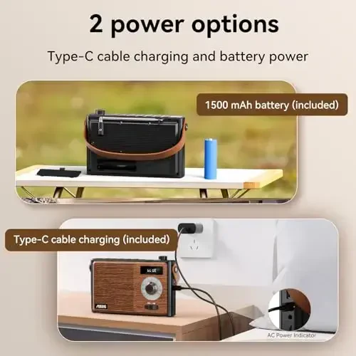 AM FM Radio Portable Retro Bluetooth Speaker Support USB/TF/AUX Player, Vintage Wireless Radio with Digital Display , Retro Radios Battery Powered or Plug in Wall for Home Office Outdoor, Gift - 5