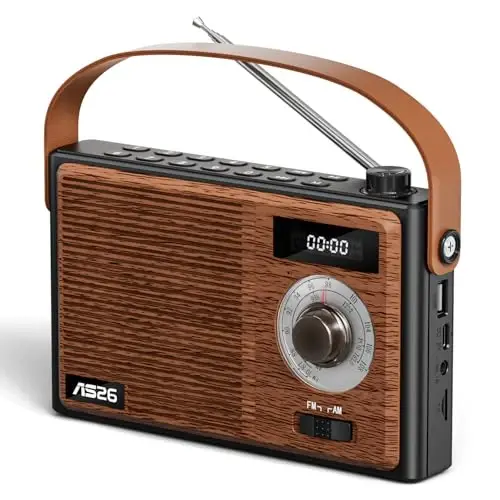 AM FM Radio Portable Retro Bluetooth Speaker Support USB/TF/AUX Player, Vintage Wireless Radio with Digital Display , Retro Radios Battery Powered or Plug in Wall for Home Office Outdoor, Gift - 1