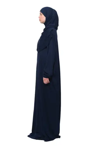 Amaliy bitta bo'lak paxtali yarasali yengli yechib olinadigan ro'molli organik namoz ko'ylagi to'q ko'k-to'q ko'k - 3