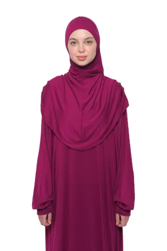 Amaliy bitta paxta yarasasi qanotli yechib olinadigan ro'molli organik namoz libosi to'q fuchsia-to'q fuchsia - 3