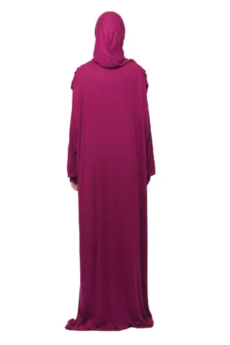 Amaliy bitta paxta yarasasi qanotli yechib olinadigan ro'molli organik namoz libosi to'q fuchsia-to'q fuchsia - 5