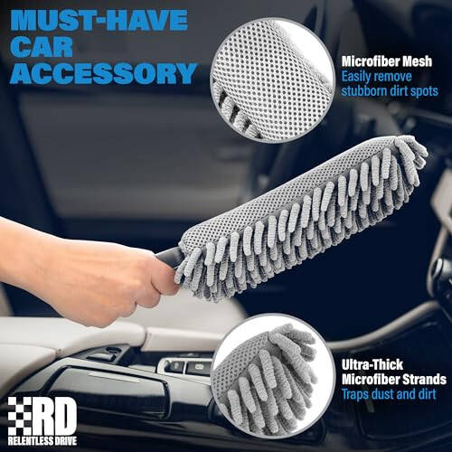 Interior Car Cleaner Duster Brush – Car Accessories for Women, Stocking Stuffers for Men - Lint & Scratch Free - 3