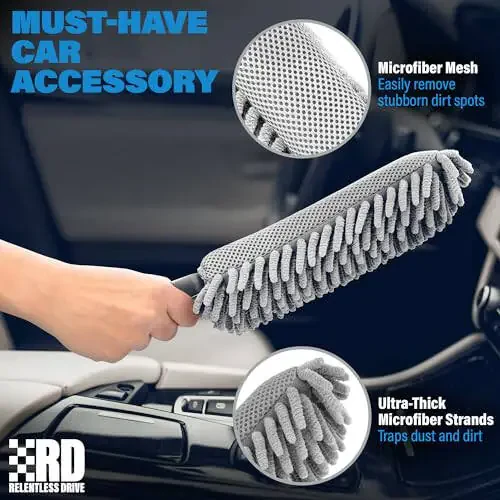 Interior Car Cleaner Duster Brush – Car Accessories for Women, Stocking Stuffers for Men - Lint & Scratch Free - 3