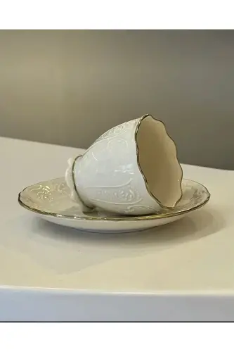 Amara Zarif 6 Kişilik Kahve Fincan Takımı 80 ML-Bej - 4