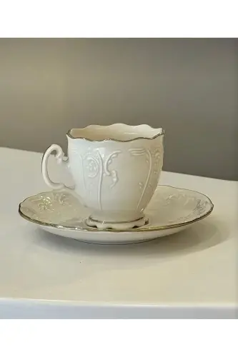 Amara Zarif 6 Kişilik Kahve Fincan Takımı 80 ML-Bej - İPEK PORSELEN (1)