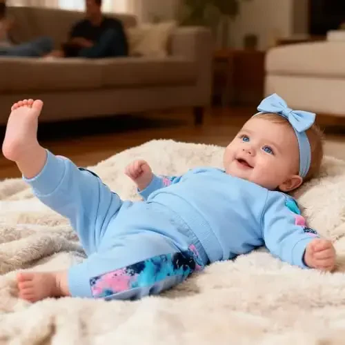 AMAWMW Infant Baby Girl Clothes Long Sleeve Loose Sweatshirts Pockets Pants Headband Outfits Fall Winter Spring Gift - 3