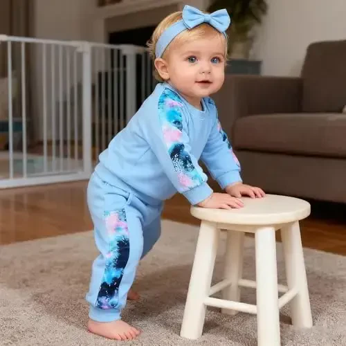 AMAWMW Infant Baby Girl Clothes Long Sleeve Loose Sweatshirts Pockets Pants Headband Outfits Fall Winter Spring Gift - 4