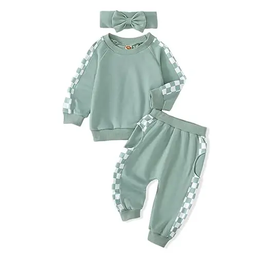 AMAWMW Infant Baby Girl Clothes Long Sleeve Loose Sweatshirts Pockets Pants Headband Outfits Fall Winter Spring Gift - 1