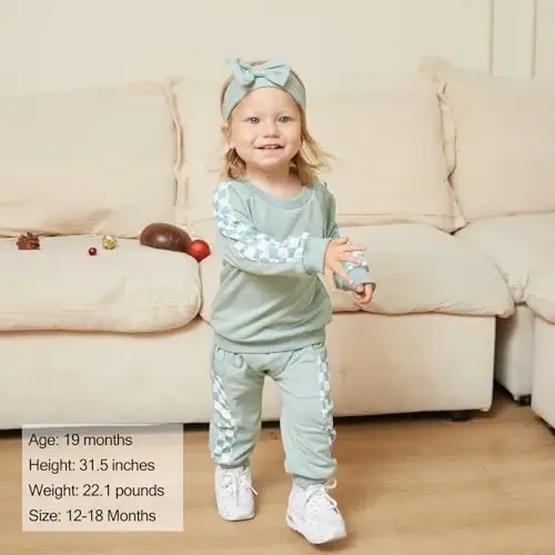 AMAWMW Infant Baby Girl Clothes Long Sleeve Loose Sweatshirts Pockets Pants Headband Outfits Fall Winter Spring Gift - 2