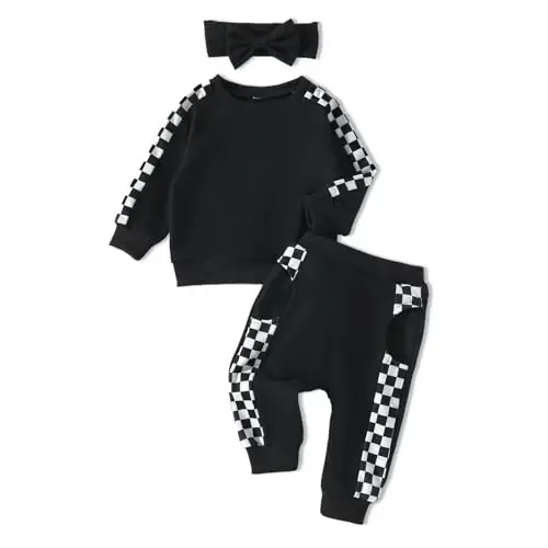 AMAWMW Infant Baby Girl Clothes Long Sleeve Loose Sweatshirts Pockets Pants Headband Outfits Fall Winter Spring Gift - 1