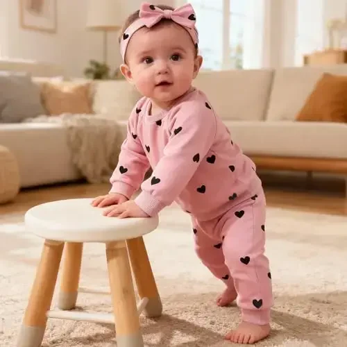 AMAWMW Infant Baby Girl Clothes Long Sleeve Loose Sweatshirts Pockets Pants Headband Outfits Fall Winter Spring Gift - 4