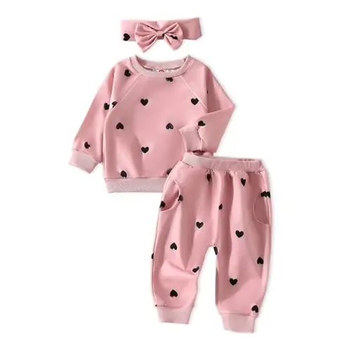 AMAWMW Infant Baby Girl Clothes Long Sleeve Loose Sweatshirts Pockets Pants Headband Outfits Fall Winter Spring Gift - AMAWMW