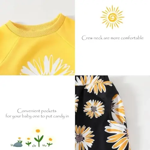 AMAWMW Infant Baby Girl Clothes Long Sleeve Loose Sweatshirts Pockets Pants Headband Outfits Fall Winter Spring Gift - 6