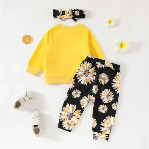 AMAWMW Infant Baby Girl Clothes Long Sleeve Loose Sweatshirts Pockets Pants Headband Outfits Fall Winter Spring Gift - AMAWMW