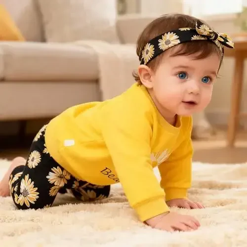 AMAWMW Infant Baby Girl Clothes Long Sleeve Loose Sweatshirts Pockets Pants Headband Outfits Fall Winter Spring Gift - 4