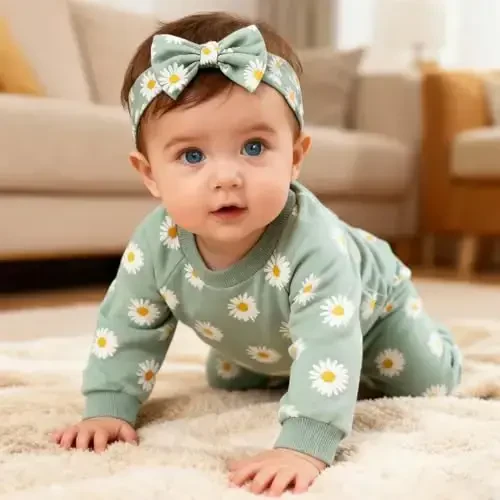 AMAWMW Infant Baby Girl Clothes Long Sleeve Loose Sweatshirts Pockets Pants Headband Outfits Fall Winter Spring Gift - 2