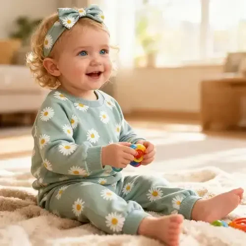 AMAWMW Infant Baby Girl Clothes Long Sleeve Loose Sweatshirts Pockets Pants Headband Outfits Fall Winter Spring Gift - 3