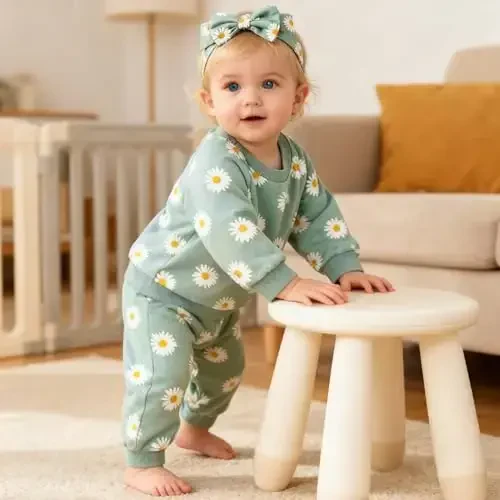 AMAWMW Infant Baby Girl Clothes Long Sleeve Loose Sweatshirts Pockets Pants Headband Outfits Fall Winter Spring Gift - 4