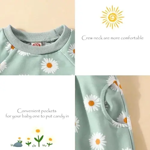 AMAWMW Infant Baby Girl Clothes Long Sleeve Loose Sweatshirts Pockets Pants Headband Outfits Fall Winter Spring Gift - 5