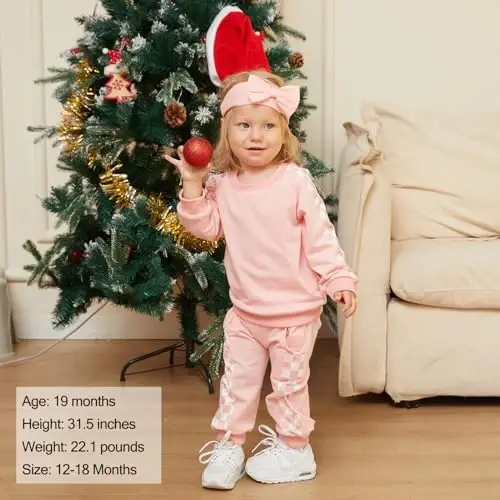 AMAWMW Infant Baby Girl Clothes Long Sleeve Loose Sweatshirts Pockets Pants Headband Outfits Fall Winter Spring Gift - 3