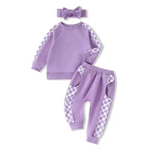AMAWMW Infant Baby Girl Clothes Long Sleeve Loose Sweatshirts Pockets Pants Headband Outfits Fall Winter Spring Gift - 1