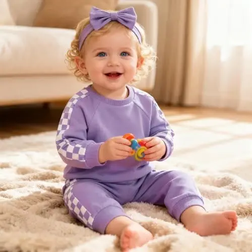 AMAWMW Infant Baby Girl Clothes Long Sleeve Loose Sweatshirts Pockets Pants Headband Outfits Fall Winter Spring Gift - 3