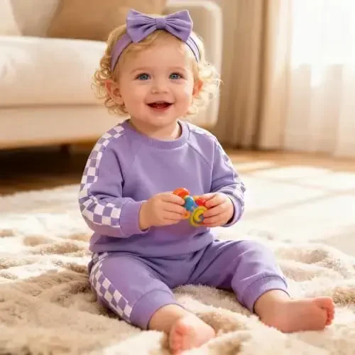 AMAWMW Infant Baby Girl Clothes Long Sleeve Loose Sweatshirts Pockets Pants Headband Outfits Fall Winter Spring Gift - 3