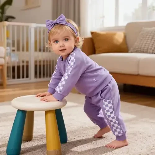 AMAWMW Infant Baby Girl Clothes Long Sleeve Loose Sweatshirts Pockets Pants Headband Outfits Fall Winter Spring Gift - 5