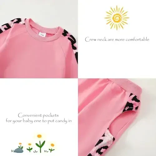 AMAWMW Infant Baby Girl Clothes Long Sleeve Loose Sweatshirts Pockets Pants Headband Outfits Fall Winter Spring Gift - 6