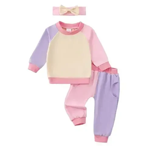 AMAWMW Infant Baby Girl Clothes Long Sleeve Loose Sweatshirts Pockets Pants Headband Outfits Fall Winter Spring Gift - AMAWMW