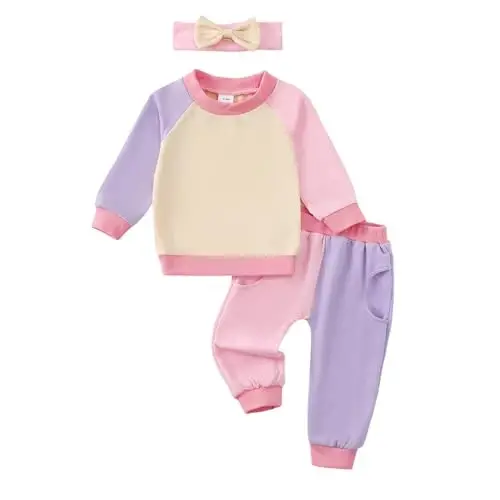 AMAWMW Infant Baby Girl Clothes Long Sleeve Loose Sweatshirts Pockets Pants Headband Outfits Fall Winter Spring Gift - 1