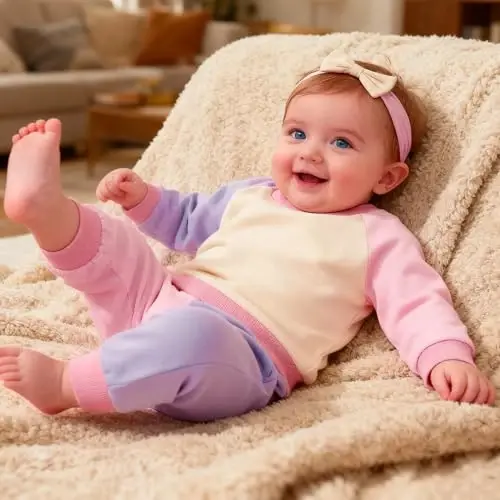 AMAWMW Infant Baby Girl Clothes Long Sleeve Loose Sweatshirts Pockets Pants Headband Outfits Fall Winter Spring Gift - 3