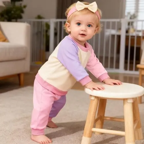 AMAWMW Infant Baby Girl Clothes Long Sleeve Loose Sweatshirts Pockets Pants Headband Outfits Fall Winter Spring Gift - 4