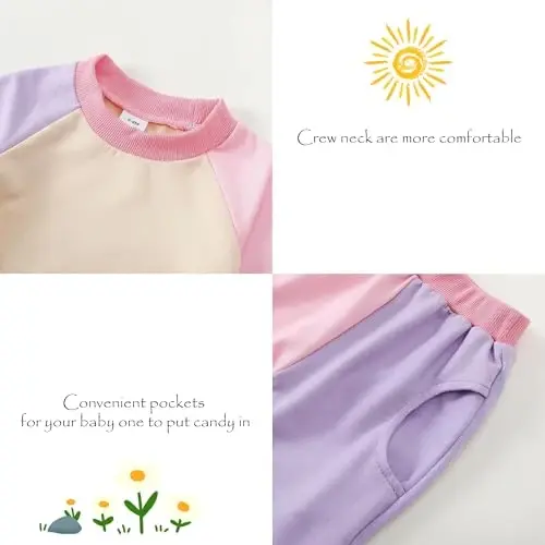 AMAWMW Infant Baby Girl Clothes Long Sleeve Loose Sweatshirts Pockets Pants Headband Outfits Fall Winter Spring Gift - 5