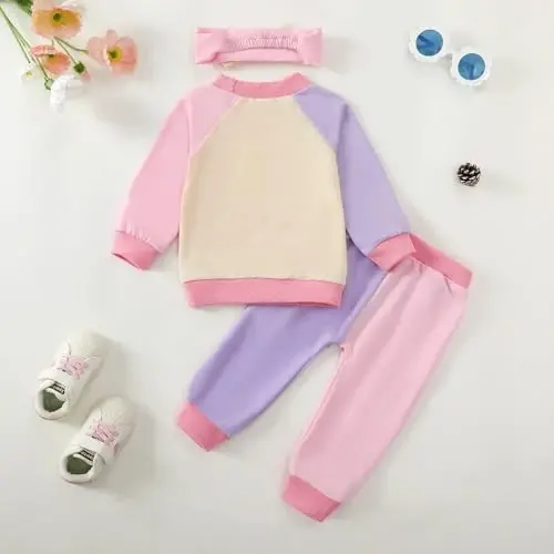 AMAWMW Infant Baby Girl Clothes Long Sleeve Loose Sweatshirts Pockets Pants Headband Outfits Fall Winter Spring Gift - 6