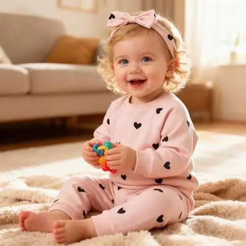 AMAWMW Infant Baby Girl Clothes Long Sleeve Loose Sweatshirts Pockets Pants Headband Outfits Fall Winter Spring Gift - 2