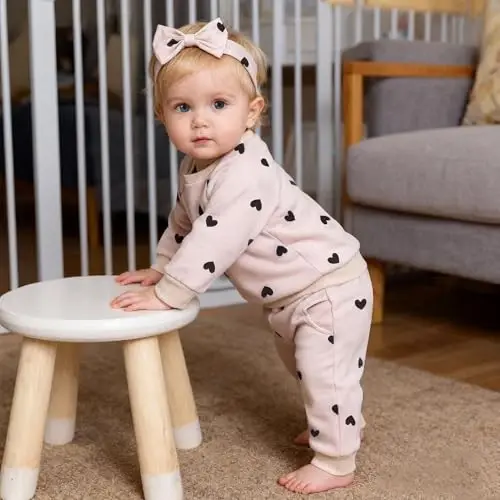 AMAWMW Infant Baby Girl Clothes Long Sleeve Loose Sweatshirts Pockets Pants Headband Outfits Fall Winter Spring Gift - 4